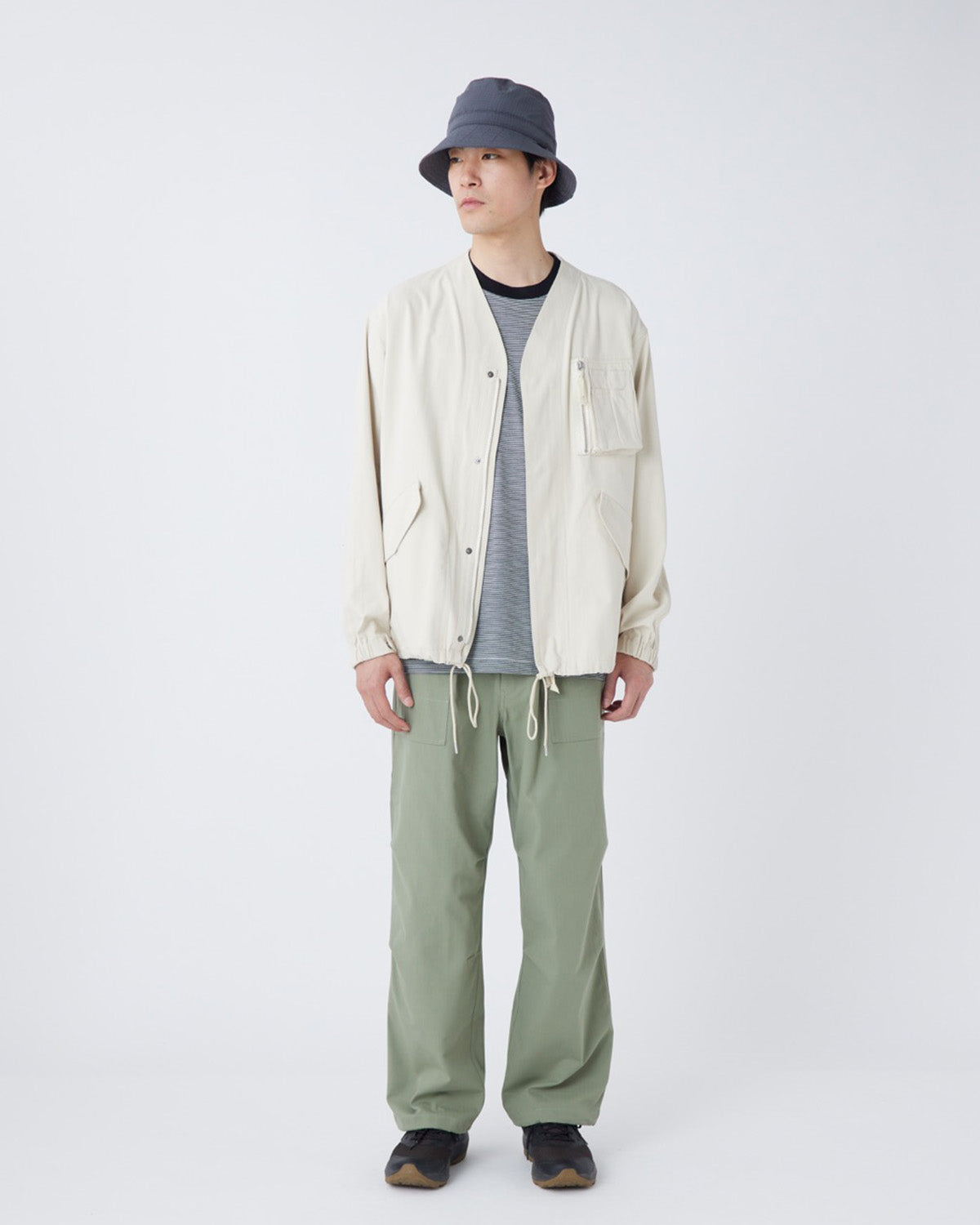 TAKIBI Herringbone Collarless Jacket