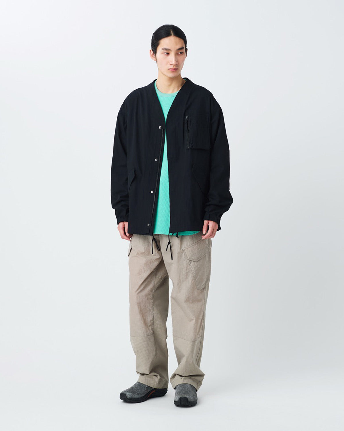 TAKIBI Herringbone Collarless Jacket