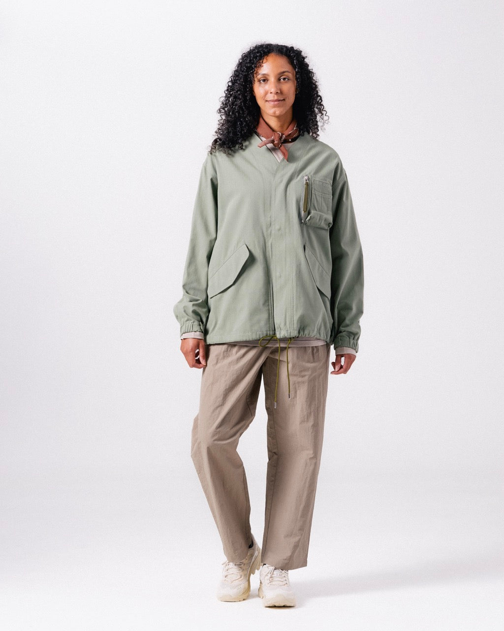 TAKIBI Herringbone Collarless Jacket