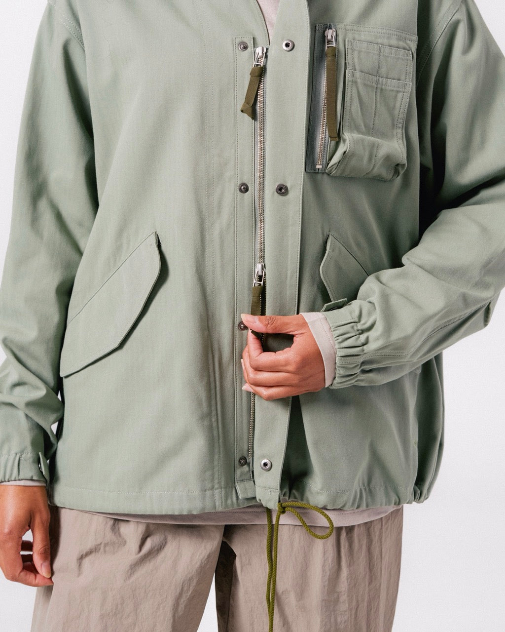 TAKIBI Herringbone Collarless Jacket