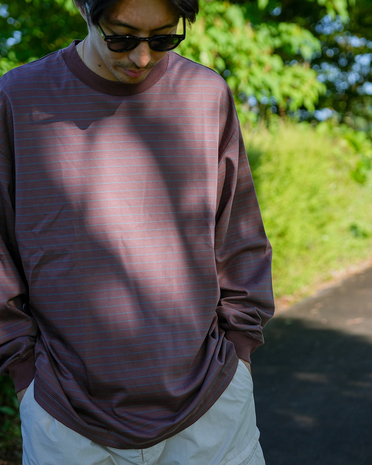 Hybrid Wool Mesh Stripe L/S T-Shirt