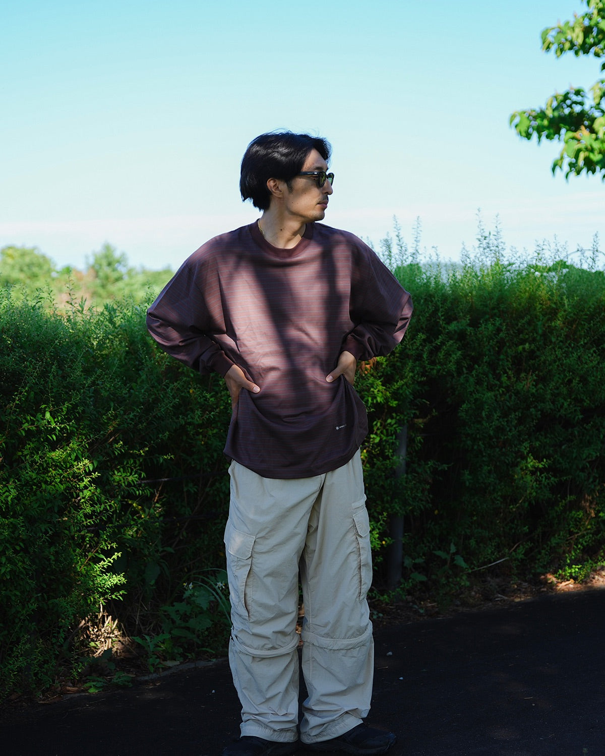 Hybrid Wool Mesh Stripe L/S T-Shirt