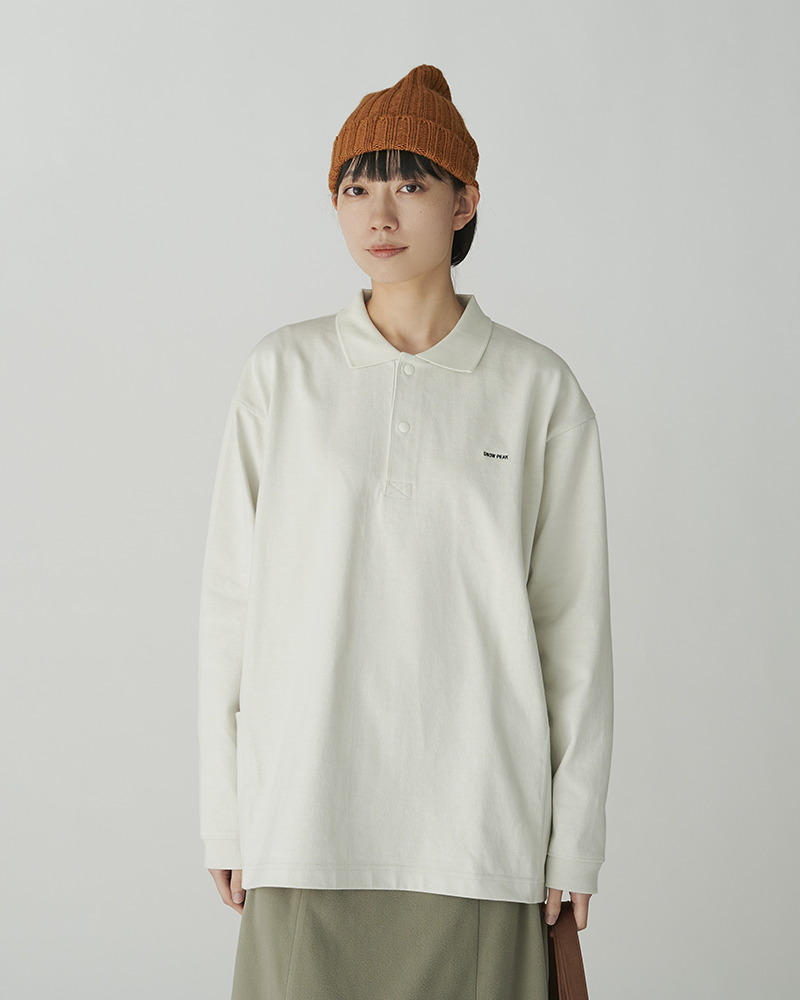 Heavy Cotton Border Long Sleeve Polo Shirt Snow Peak