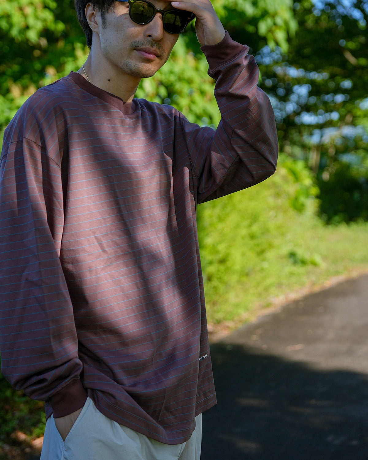 Hybrid Wool Mesh Stripe L/S T-Shirt