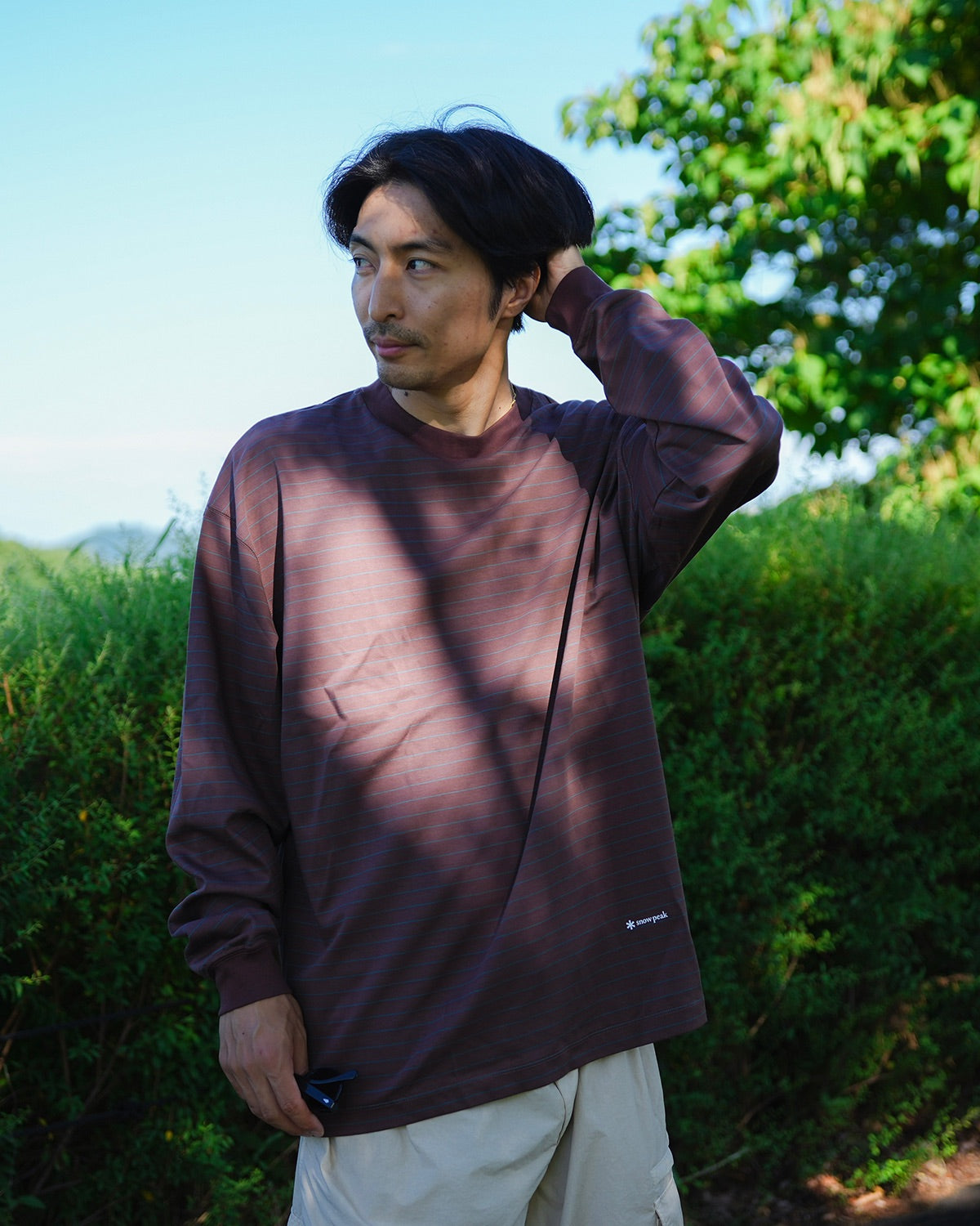 Hybrid Wool Mesh Stripe L/S T-Shirt