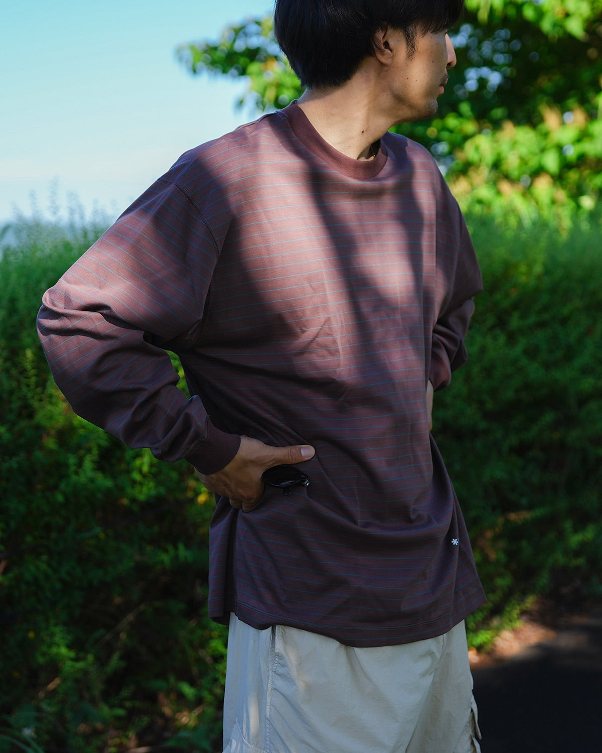 Hybrid Wool Mesh Stripe L/S T-Shirt