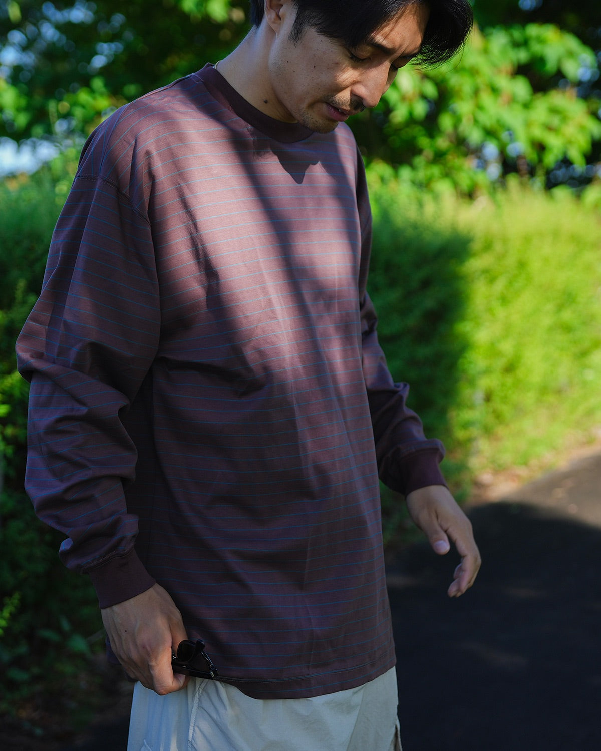 Hybrid Wool Mesh Stripe L/S T-Shirt