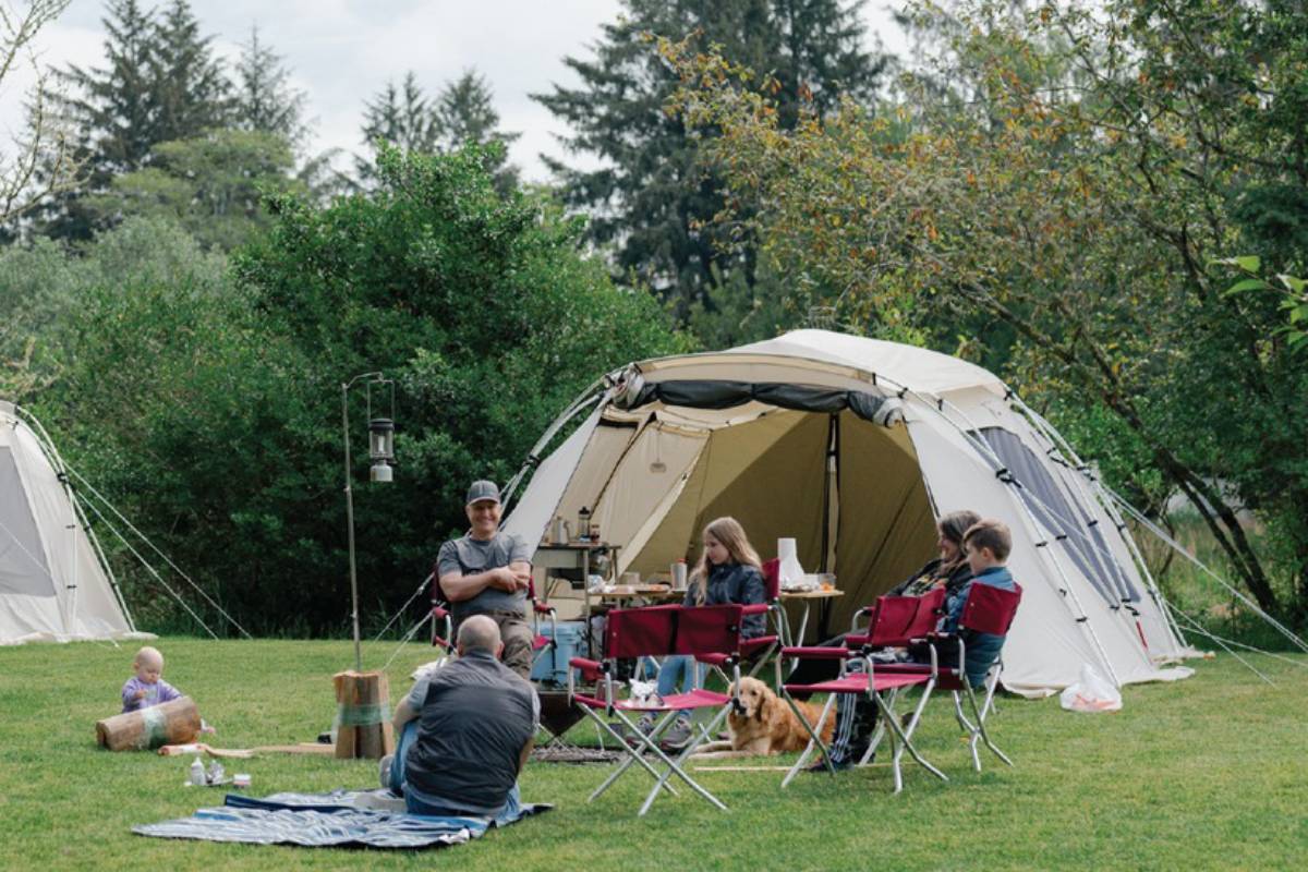 family gathering outdoor camping